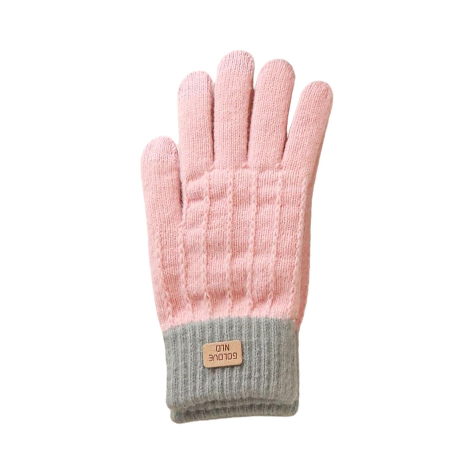 Thicken Gloves Warm Knit Gloves Five Finger Gloves Winter Warm Lining Stylish Handwear for Girl Women