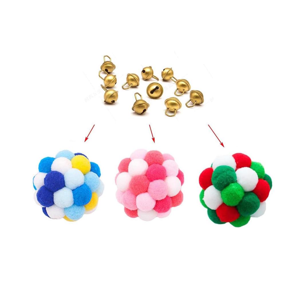 Mirhua Cat Pom-Pom Balls, Pet Toy, 3-Piece Set, Exercise Relief for Kittens and Adult Cats (Green, Blue, and Pink)