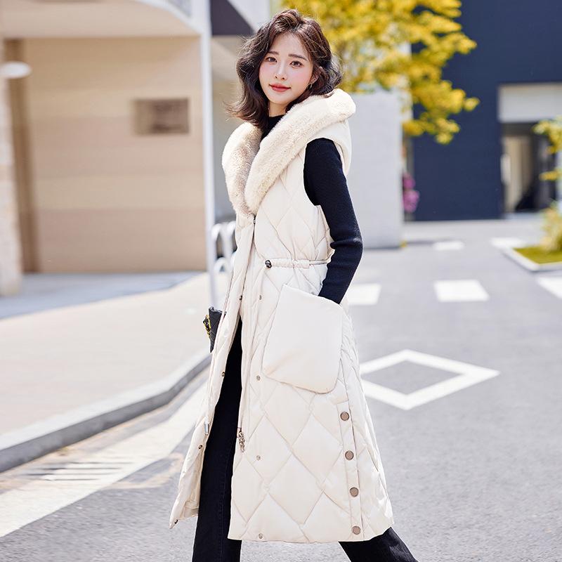 

Новая женская легкая куртка без рукавов с капюшоном и высоким воротником из качественного материала, однотонная, утолщенная, теплая, спортивная, повседневная, свободного кроя, длинная хлопковая куртка M