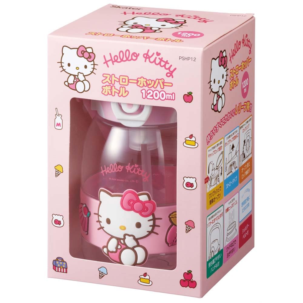 Skater Straw Hopper for Sanrio Hello Bottle, 1.2L (1200ml), Plastic, Hydration, Girls, Kitty, PSHP12-A