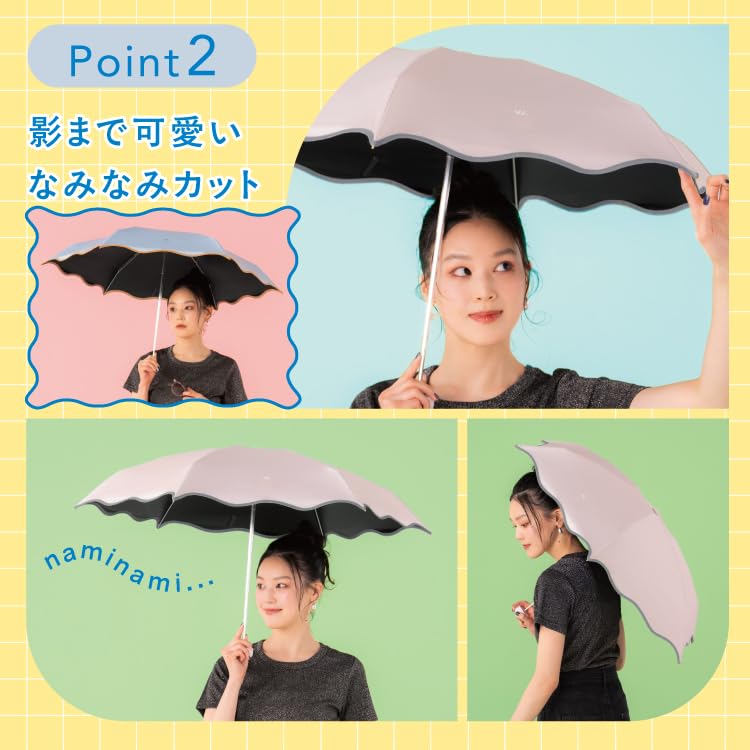 Mini Pink Folding Parasol with Wave Light UV Heat Suitable for Rain or Cute and Korean Wpc. Piping, 100% Blocking, 100% Protection, UPF50+,