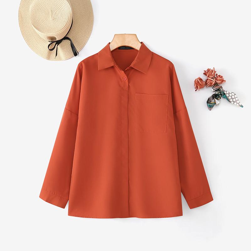 

ZANZEA Женская повседневная однотонная свободная блузка с отложным воротником и длинным рукавом 2XL ржавый