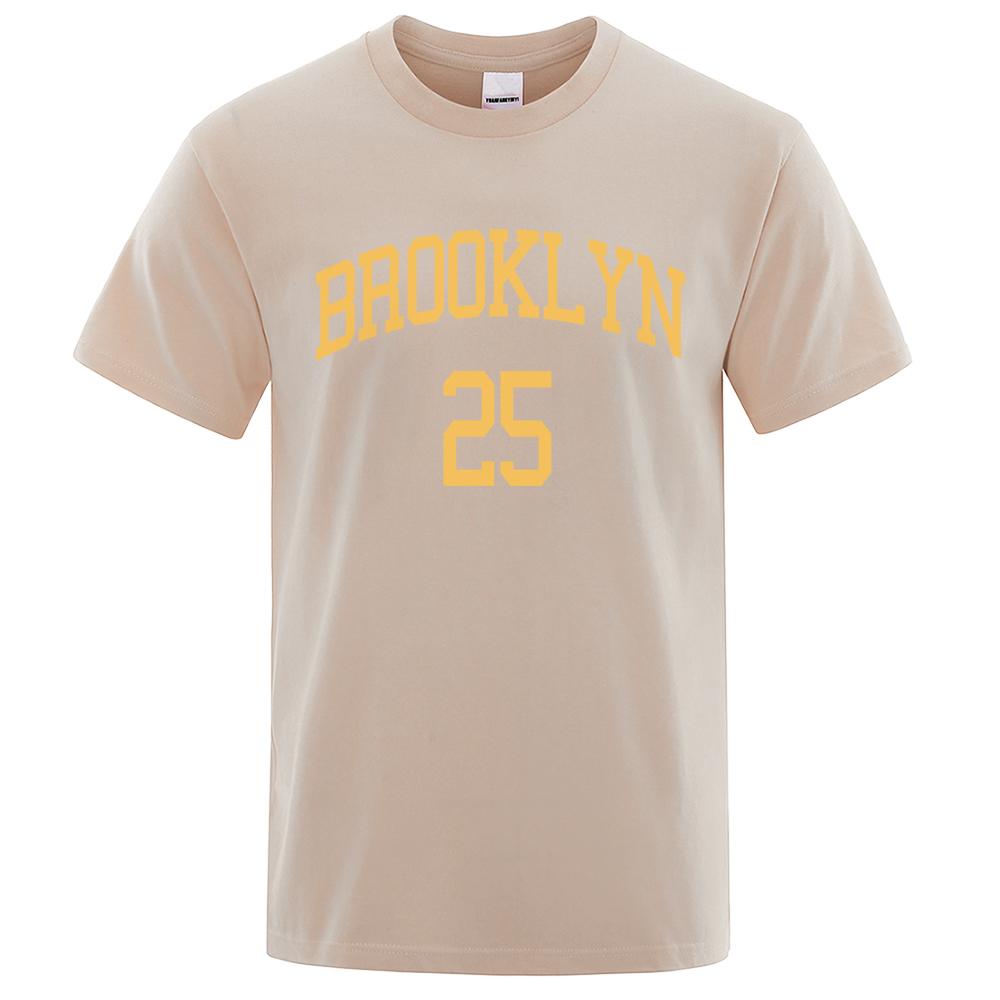 Brooklyn 25 City Yellow Letter Luxury T Shirts Men Casual Breathable Tshirts Shirts Oversized Cotton Short Sleeve