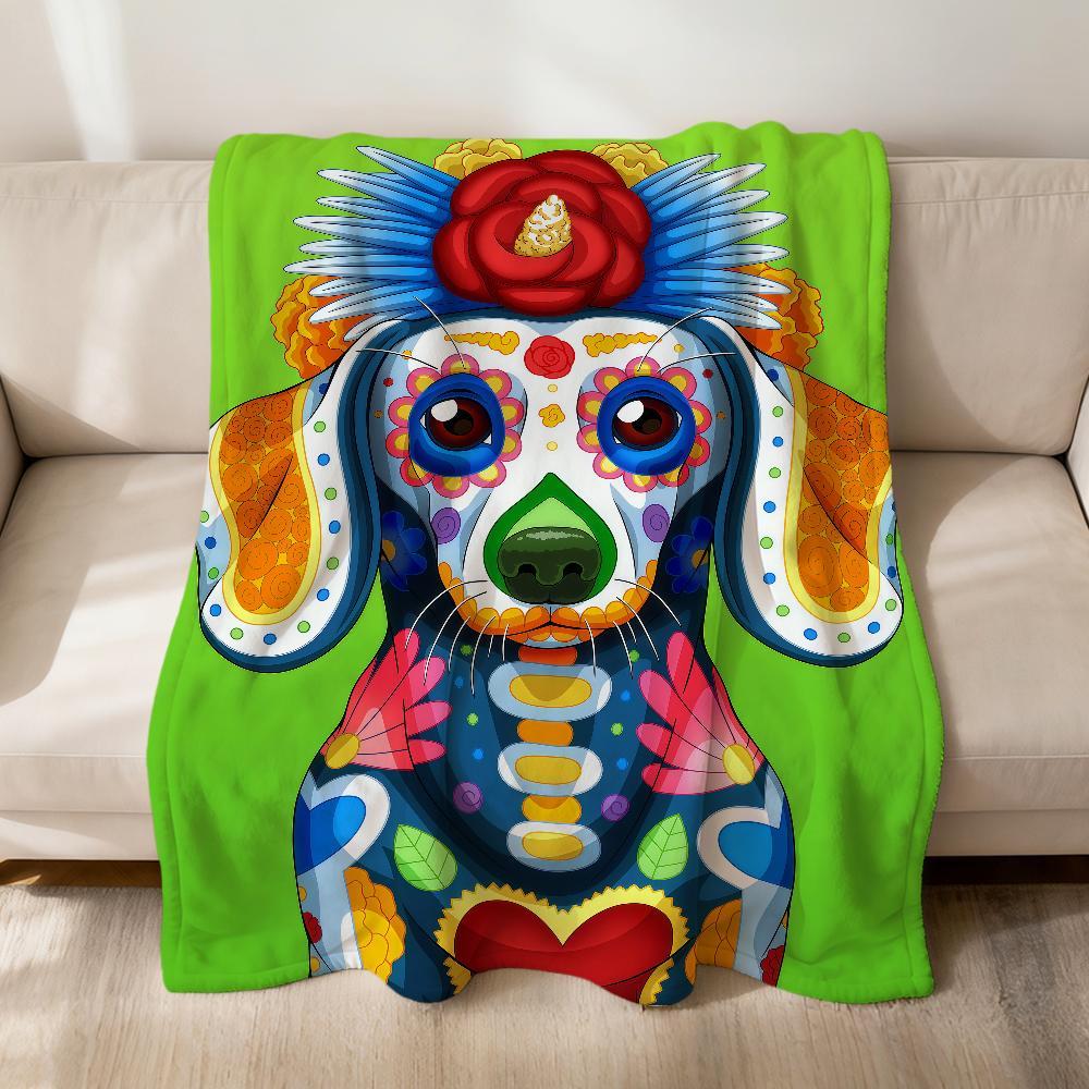 fashion Day of the Dead Dog Corgi Art Flannel soft warm plush blanket sofa living room pet hogar bedroom gift home Car portable