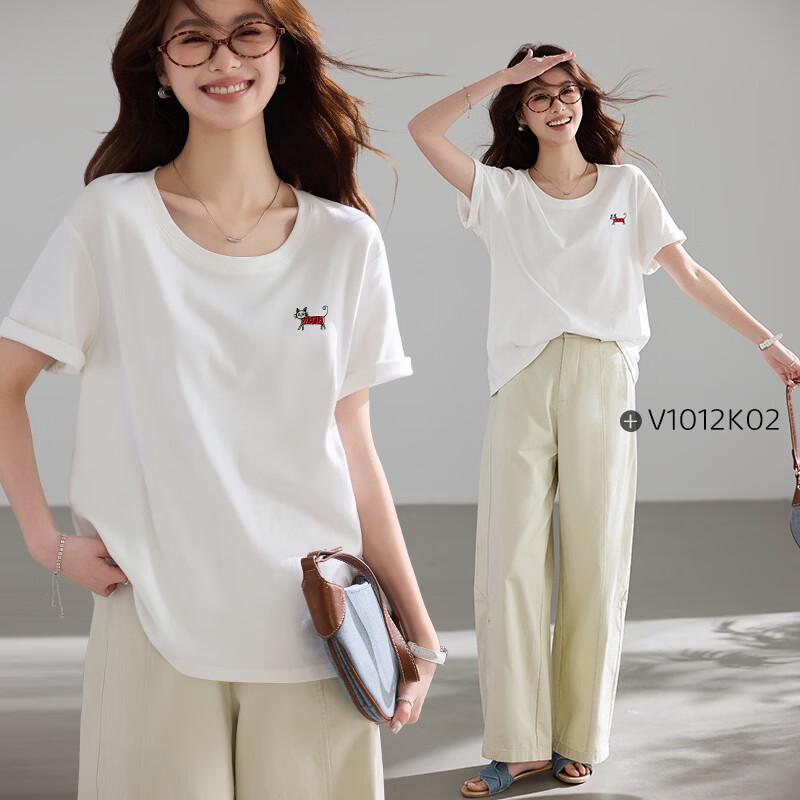 VICTORIA&VERA Women's Cat Embroidery T-Shirt
