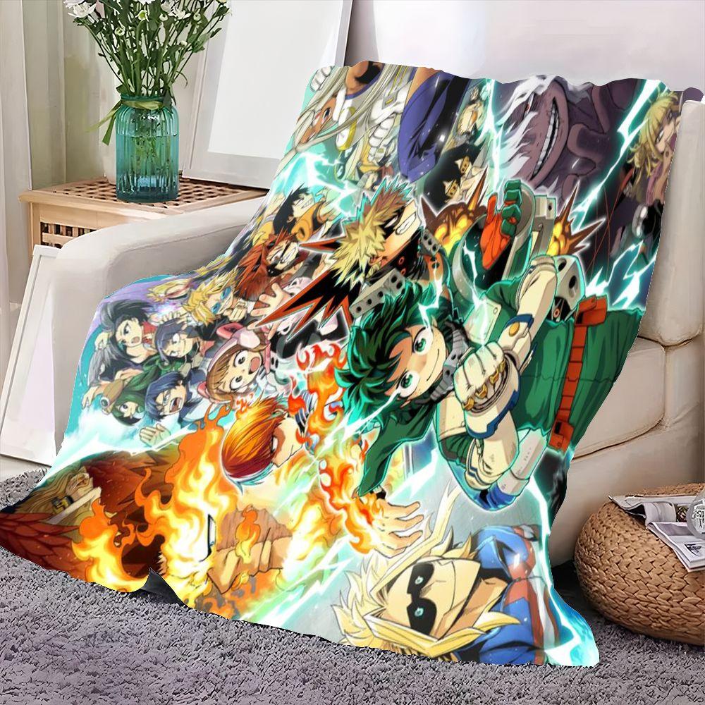 My Hero Academia Inspired Throw Blanket - Colorful Anime Character Collage Featuring Izuku Midoriya, Bakugo, Todoroki, and All M
