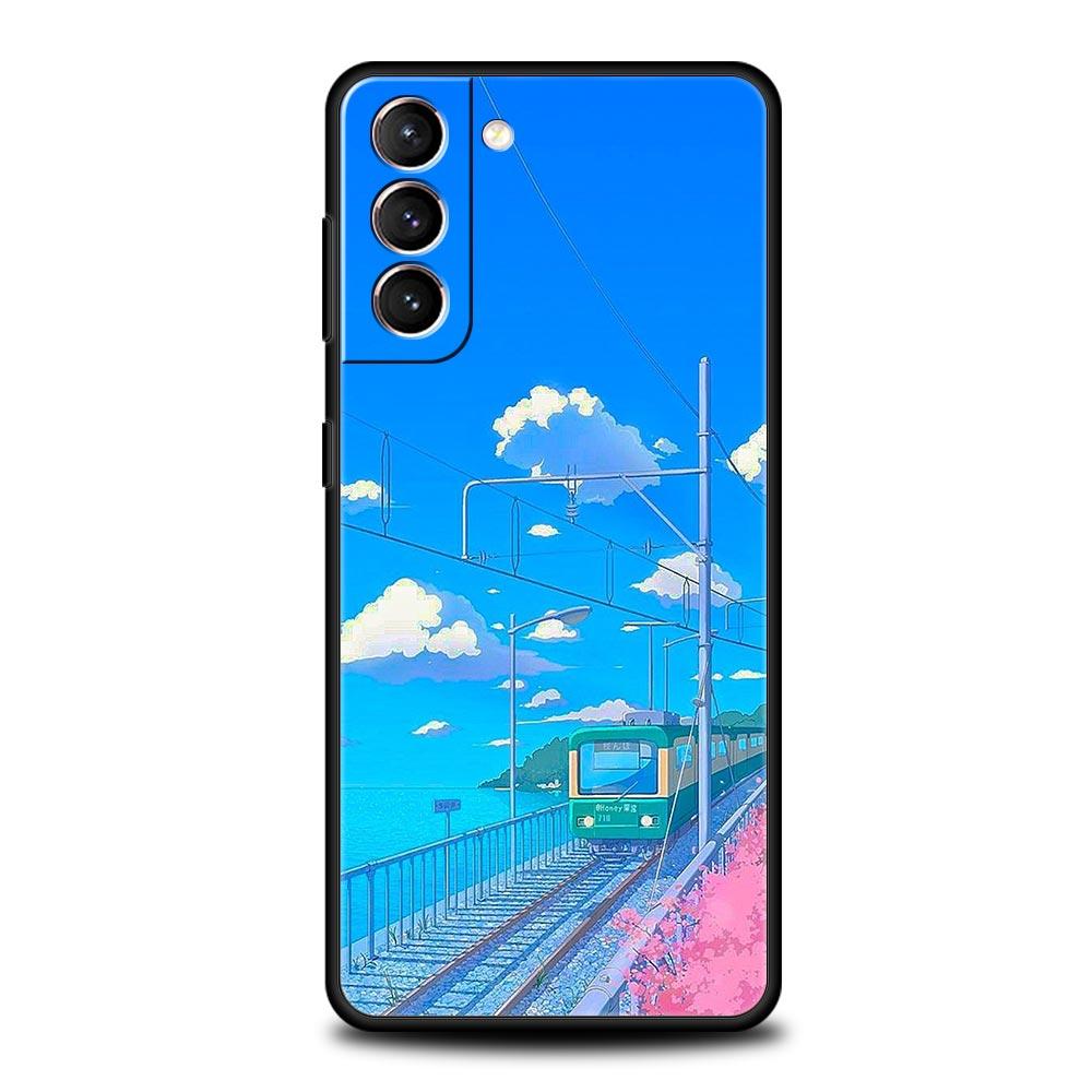 Cherry Japanese Traint Moun Fuji Phone Case For Samsung Galaxy S23 Ultra S22 S21 S20 FE 5G S10 S10E S9 S8 Plus Note 20 Cover