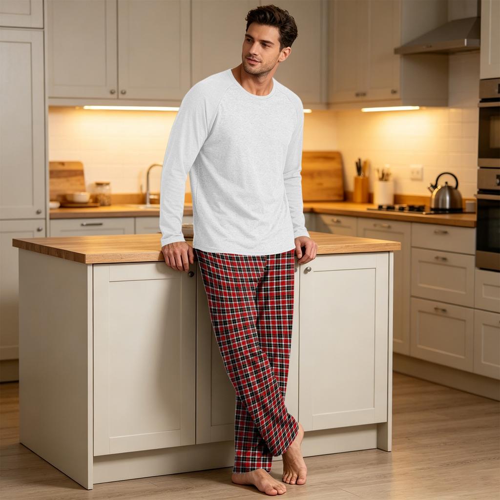 Men's Long Sleeve Pajama Set for Home Sleepwear Wear
