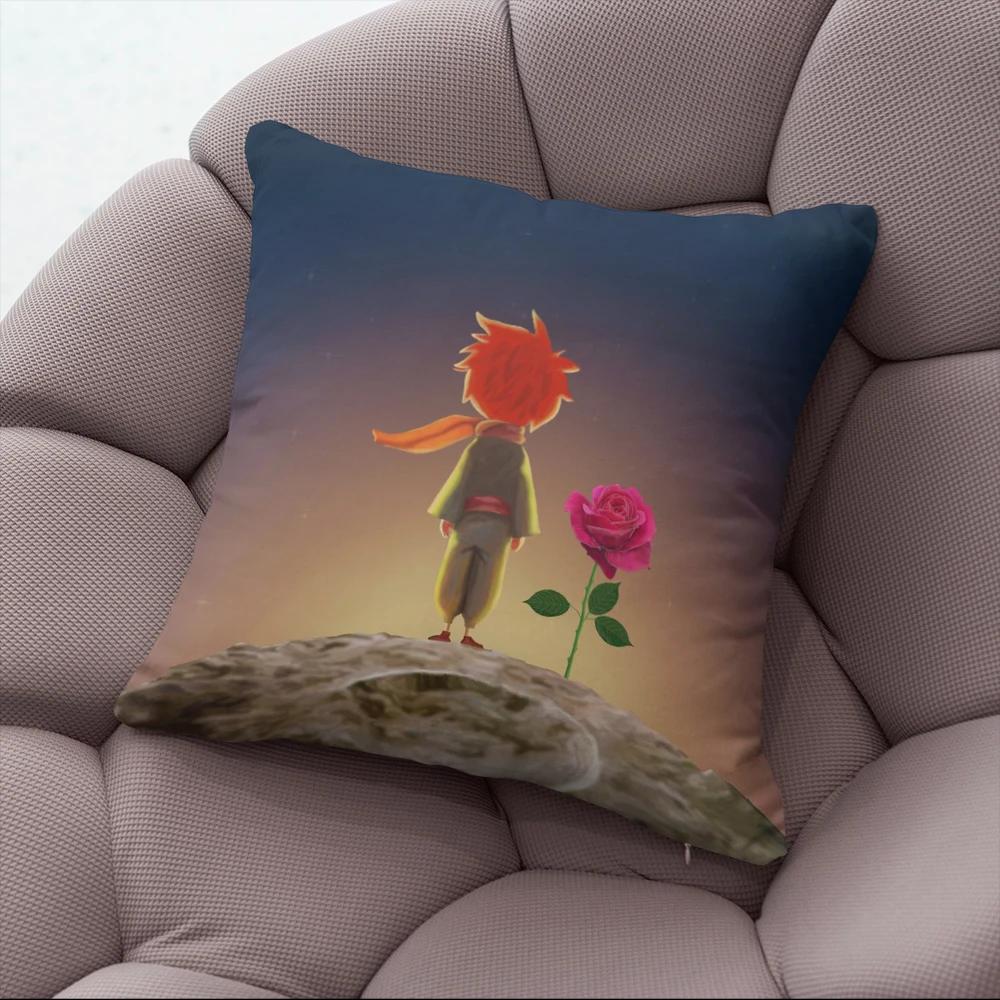 45x45cm Short Plush Little Prince Print Cartoon Pillowcase Bedroom Sofa Chair Car Waist Pillow Cover Home Party Cushion Cover