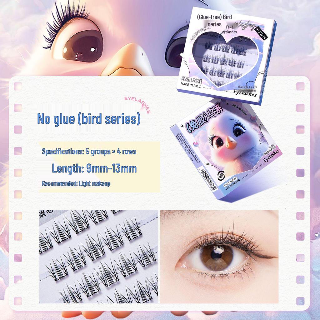 Glue-Free Natural Curled False Eyelashes - Animal Series, Thick Segments, Fine Stem for Comic Eyes and Beginners
