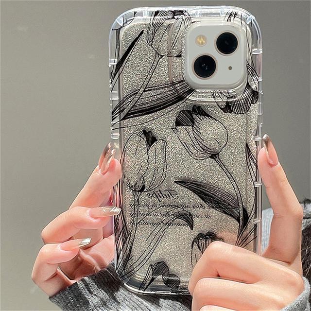 

Корейский милый блестящий чехол для телефона с рисунком тюльпана для Iphone 14 13 12 11 Pro Max, стильный блестящий защитный мягкий чехол с цветочным принтом, принципиально For iPhone 14ProMax