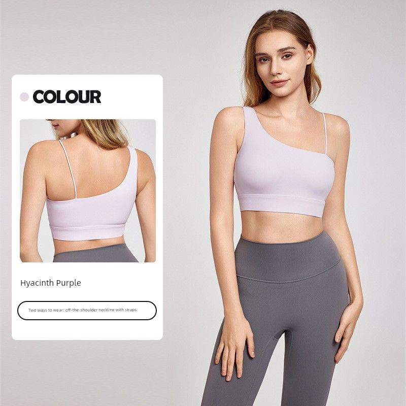 

Ds115410 Floral Discount European and American Style Yoga Bra with Beautiful Back Design, One-Shoulder Strap Tank Top for Women, Pilates Sports Bra Hyacinth Purple XL