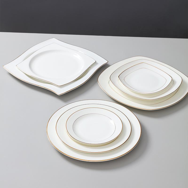 Gold Rimmed Jingdezhen Bone China Flat Plate - Elegant Ceramic Dinnerware for Home & Restaurant