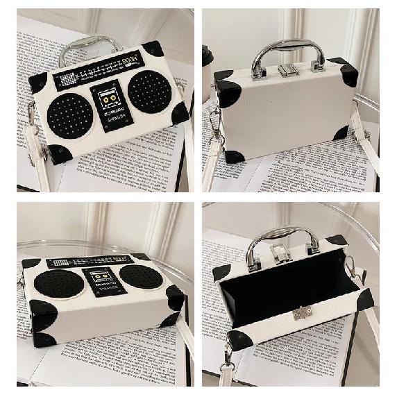 Fun Creative Radio Shape Women Handbag Fun Retro Individual Crossbody Bag Vintage Shoulder Bag Unique Small Box Messenger Bag