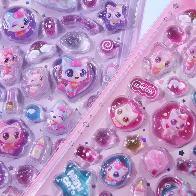 Kawaii 3D Puffy Relief Sticker Adorable Candy Cat Heart Star Stickers For Craft Journal Scrapbooking Ornamental Trading Sticker