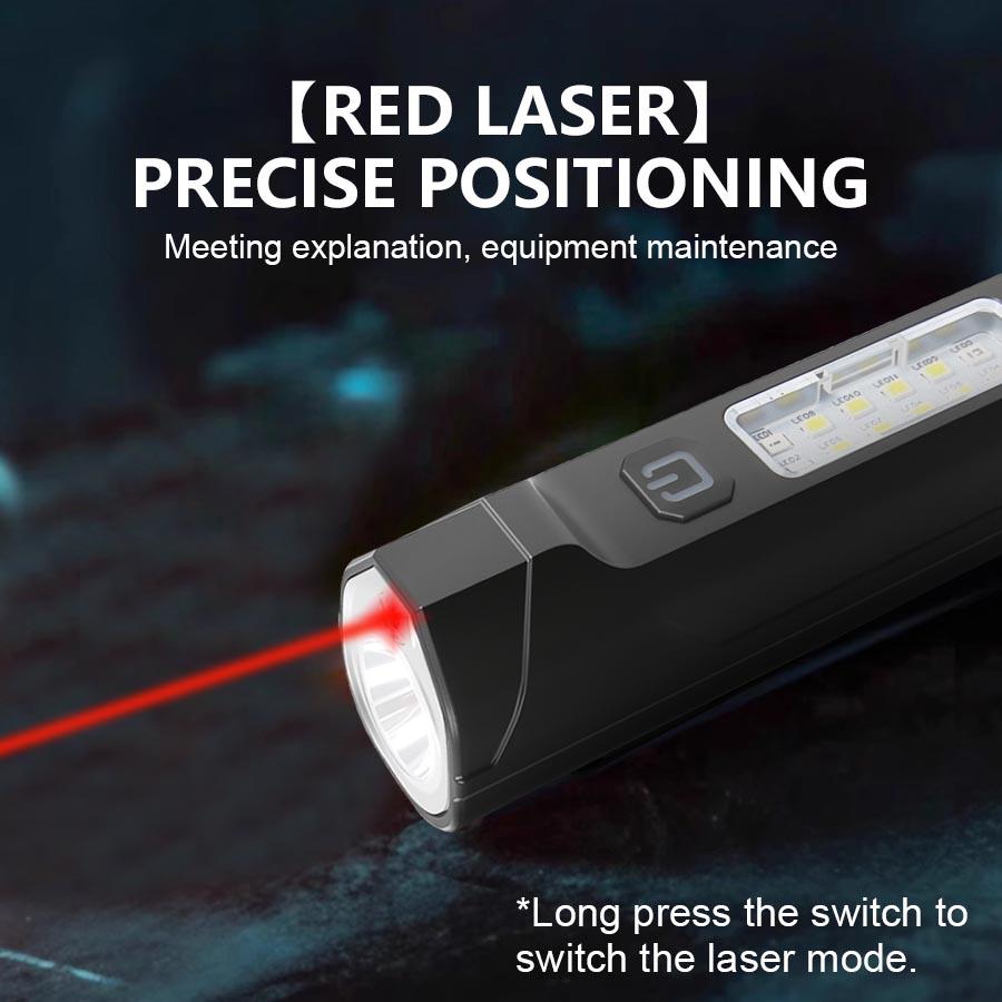 Super Bright LED Flashlight USB Rechargeable Torch Red Blue Flash Dual-source COB Floodlight for Outdoor Camping Emergency Light