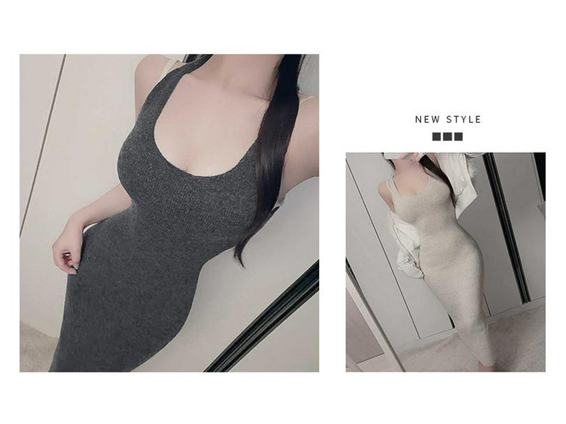 Korean Dongdaemun Slimming Waist-Cinching Sleeveless Knit Dress for Women