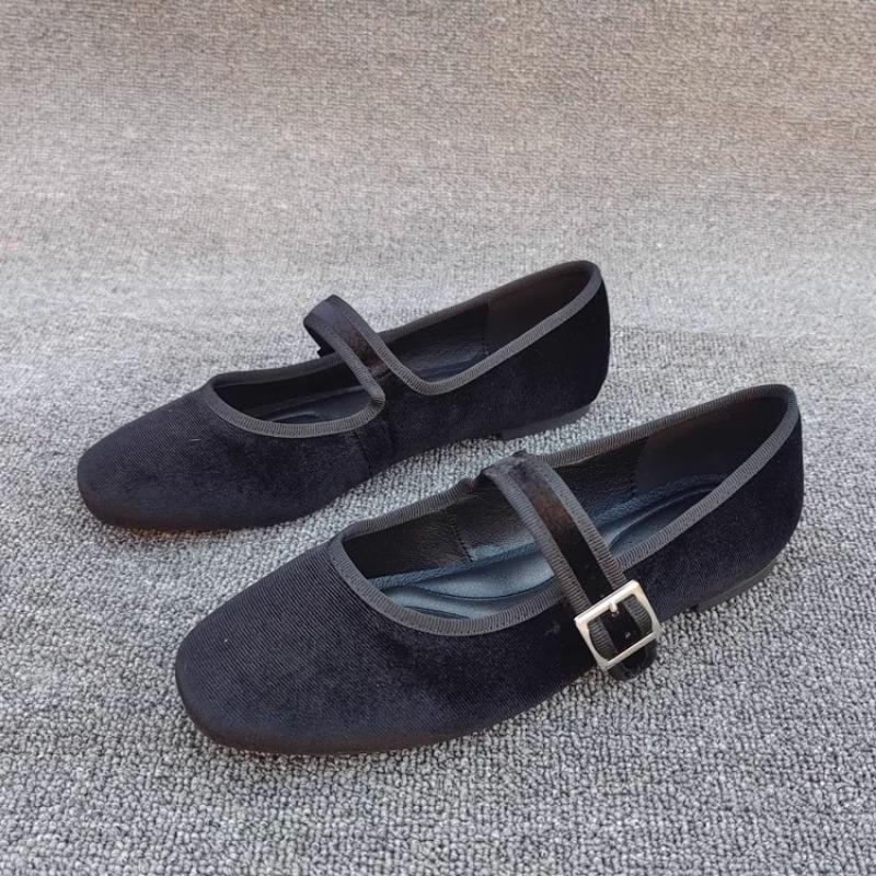 Mode Retro Ballerinas Damen Einfarbig Eckige Zehenpartie Frühling und Herbst Wildleder Damenschuhe Damen Slipper Damen zapatillas mujer