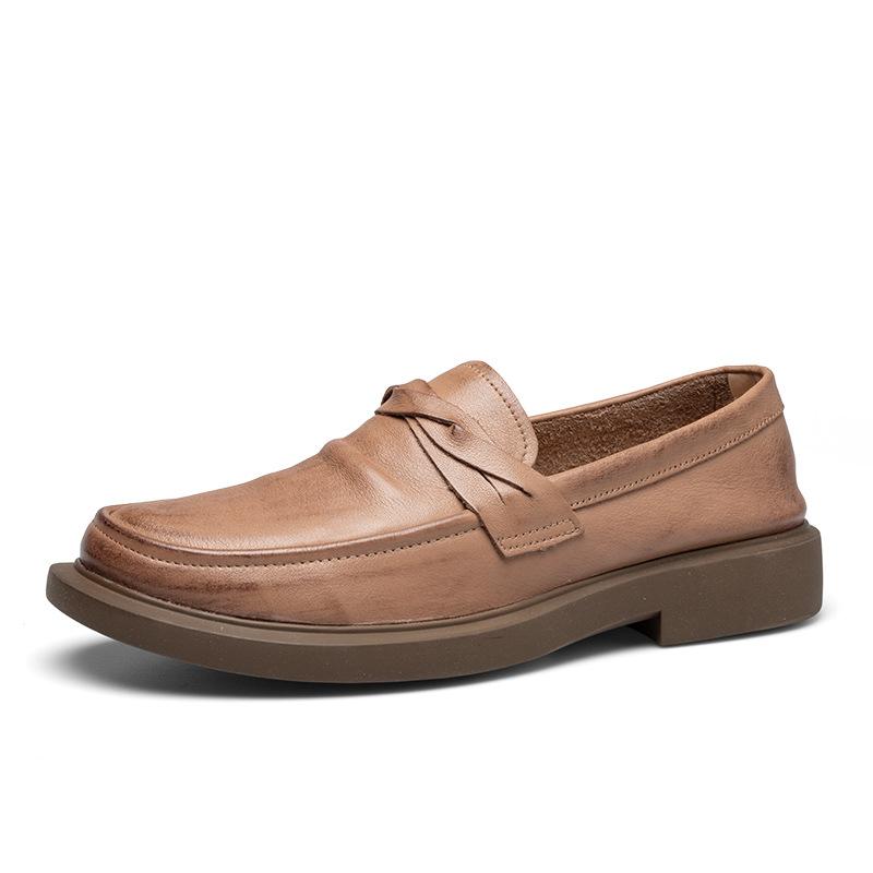 2025 Direct Supply New Lazy One-pedal Leather Trendy Shoes Round Head Leather Shoes Men's Soft-soled Doudou Shoes Casual Leather Shoes