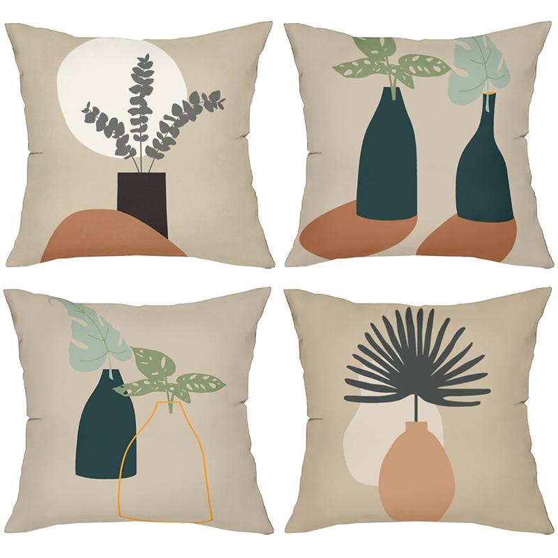 Modern Plant Vase Pattern Decorative Cushion Covers Polyester Pillowcase, Sofa Decorative Cushion Cov Headboard Pillow