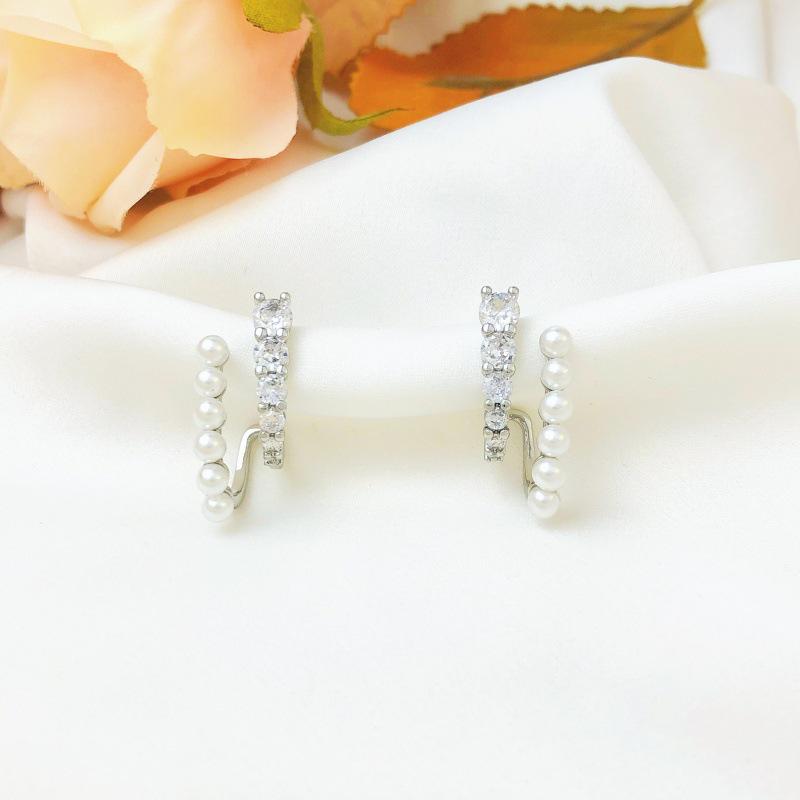 Elegant Double-Layer Zircon Pearl Stud Earrings for Everyday Wear
