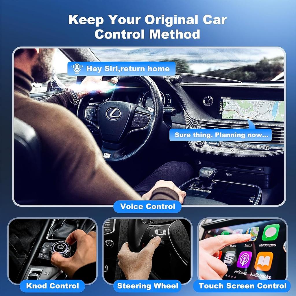 2-in-1 Mini Android Auto & Wireless CarPlay Adapter, Compact USB Dongle for iOS 12+/Android, No Delay