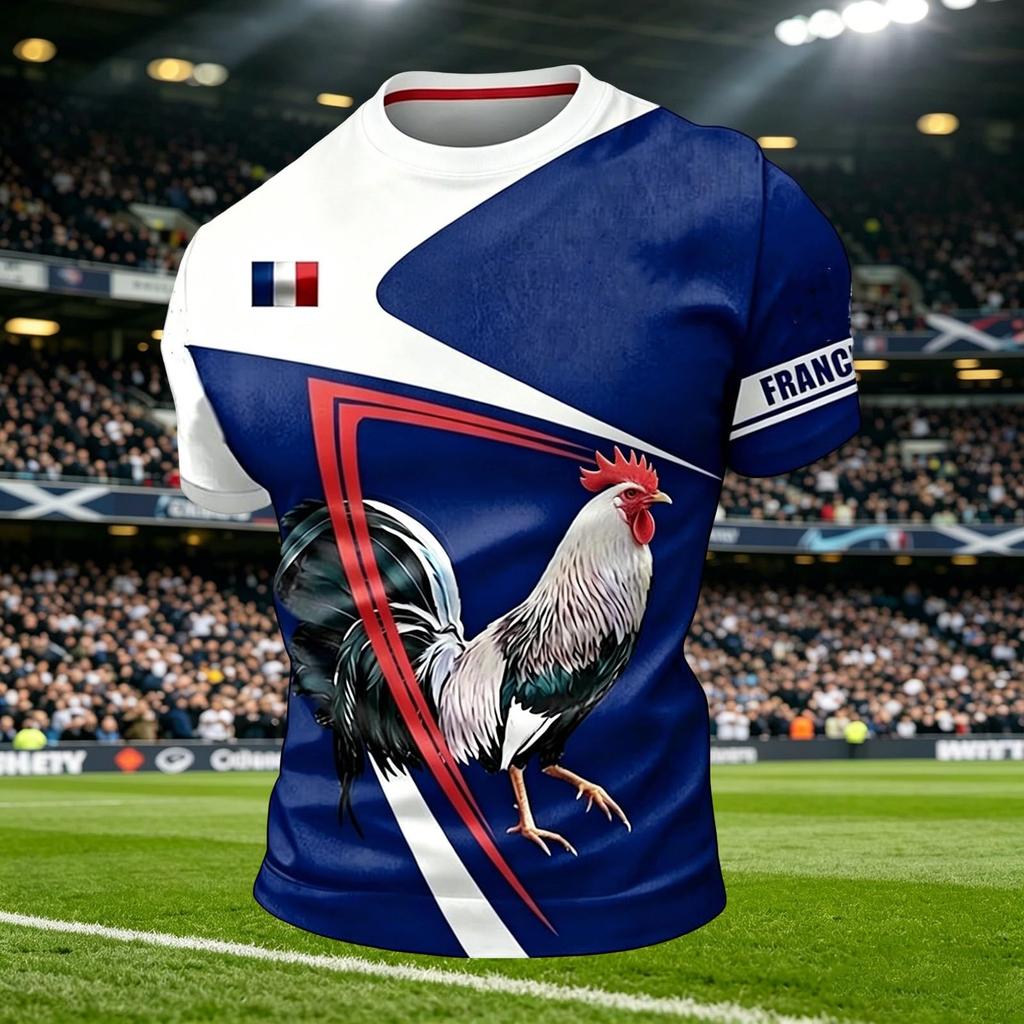 Men's Casual Crew Neck Short Sleeve Pullover T-Shirt Football Fan Graphic Print World Cup Supporter Top France Design