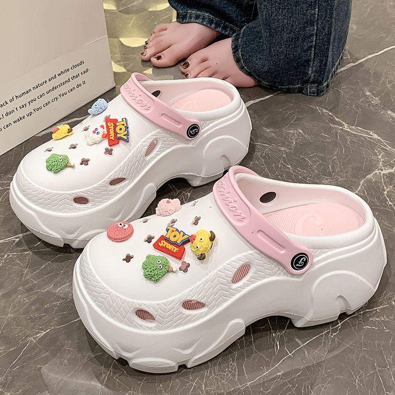 Women's Baotou Platform Trend Heighten Hole Shoes Outdoor Non Slip Lightweight Comfortable Sandals Hawaii Casual Half Shoes