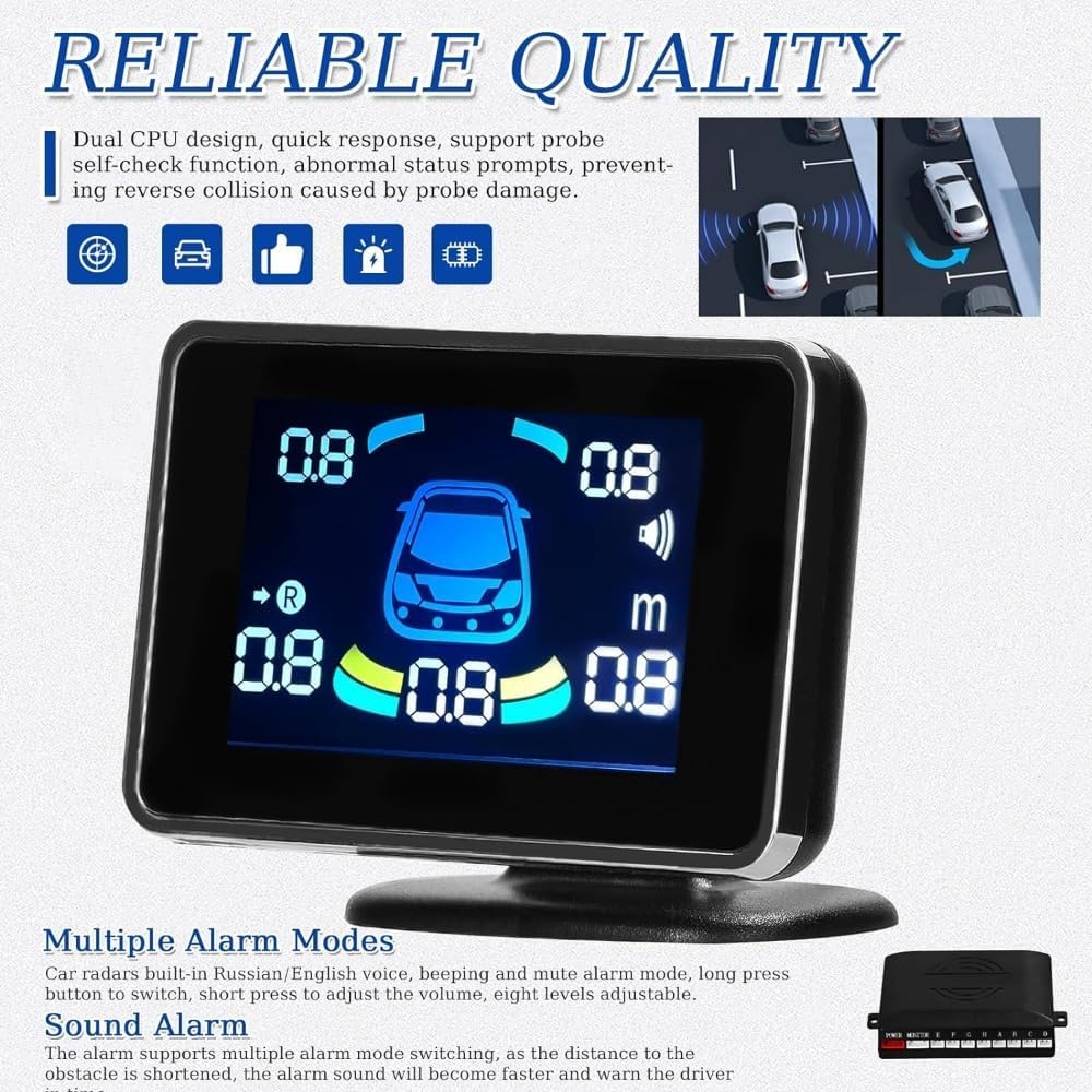 Car Parking Sensor Reverse Radar System Front; Rear Support Sound Alert/Buzzer/Mute with 8 Parking