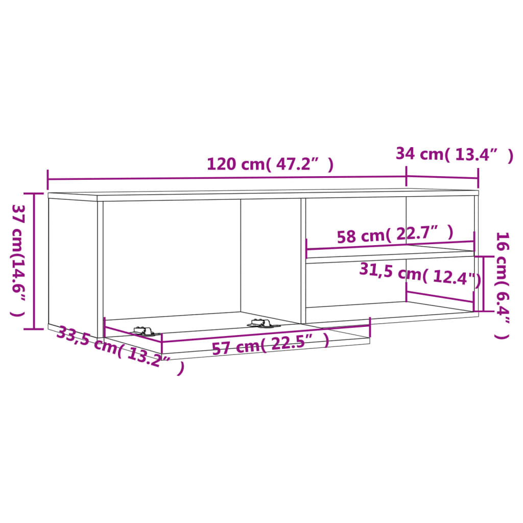 TV Cabinet Gray Sonoma 120 X 34 X 37 Cm Particleboard