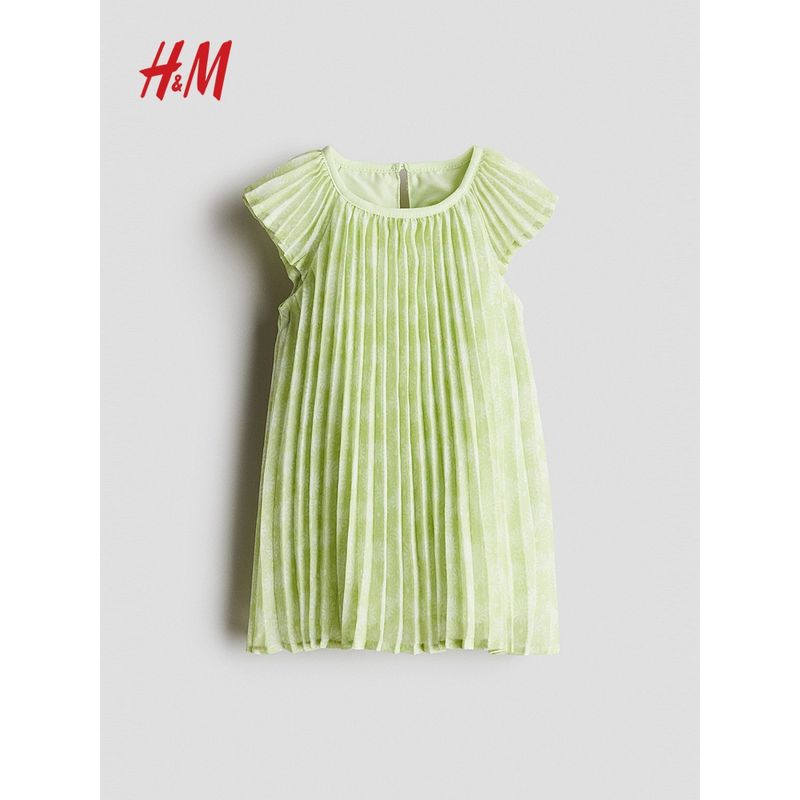 

HM Children s Clothing Baby Girl s Dress Summer 2025 New Arrival A- line Chiffon Dress 1285273 Light green/Florals 73/48(6-9m)