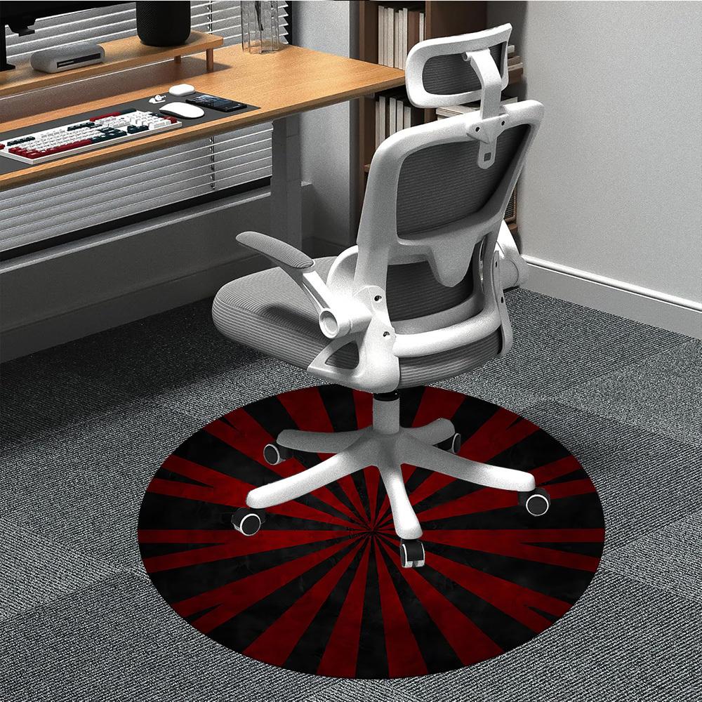 1PC Red Black Stripes Color Wheel Office Round Area Rug, Mat Suitable For Office, Under Office Chairs Bedroom Living Room Home Decor, Room Deco