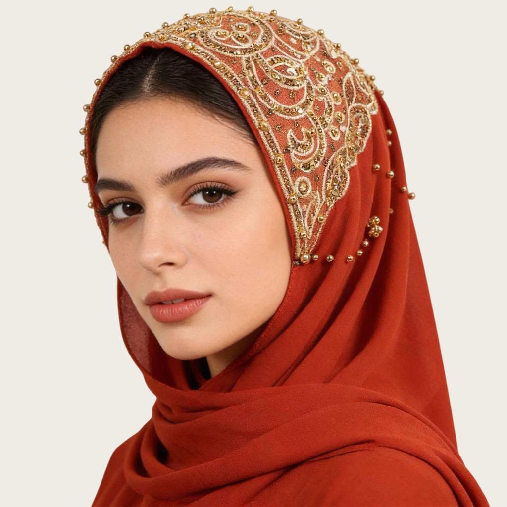 A092 Beaded Chiffon Ethnic Headscarf - Southeast Asia Fashion Scarf
