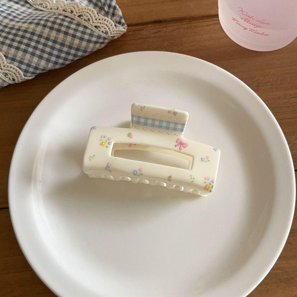 Flower Lattice Hair Crab Clip Korean Style Geometry Shark Clip Cute Acrylic Bow Hair Claw  Party