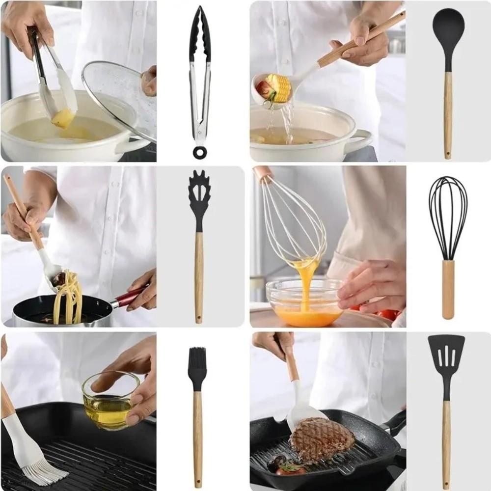 12Pcs /set Silicone Material Kitchen Utensil Set Multi-Purpose Tools Heat Resistant Silicone Spatula Set Non-Stick Design