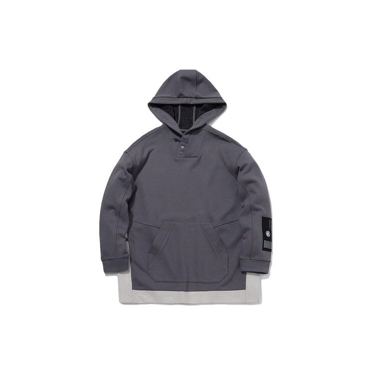 Li Ning Sweatshirts Men's Dark Gray Purple Hooded Moderate Regular AWDQ933-2