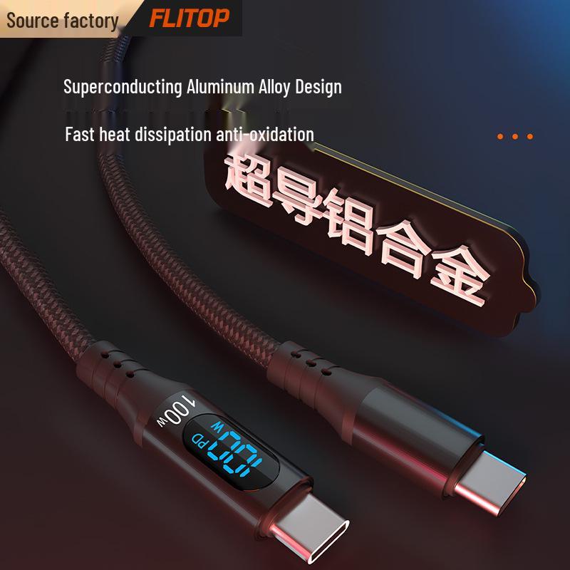 5A Dual Type-C PD100W Fast Charging Cable with Digital Display for iPhone 15 and Huawei Laptops
