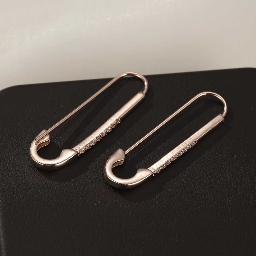 Chic Paperclip Shape Copper Zircon Earrings High-end Korean Style For Women