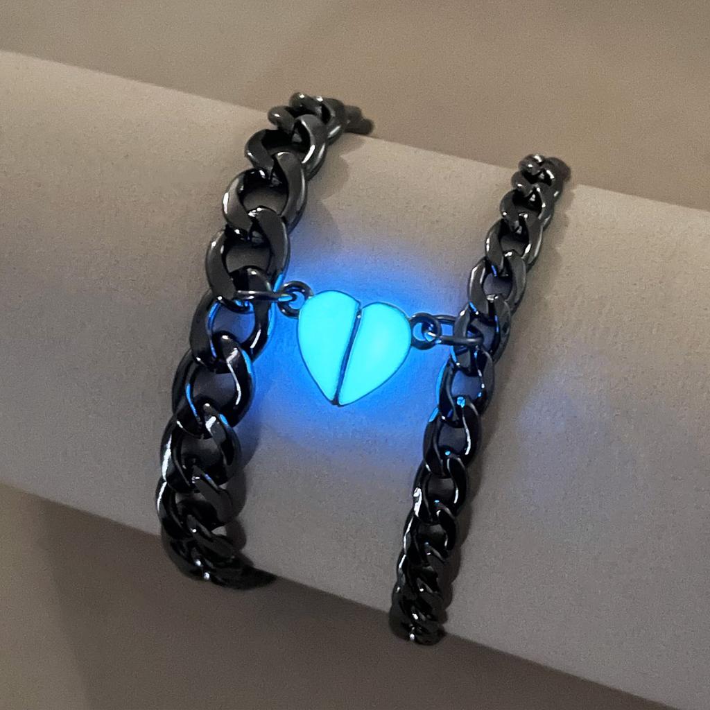 Luminous heart stainless steel couple bracelet 2 pcs stylish accessories for women