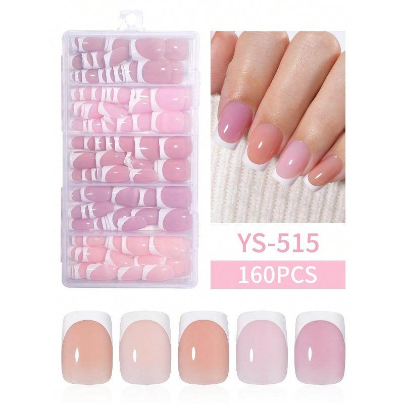 160pcs Short Square White French Fashion Design Full Cover Fake Nail Patch Pressed On Nail Art Supplies For Ladies Parties And Daily Wear Fake Nails
