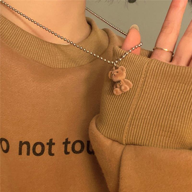 Cute Plush Velvet Bear Pendant Necklace for Women Girls Korean Fashion Bear Long Sweater Neck Chain Necklaces Collar Jewelry
