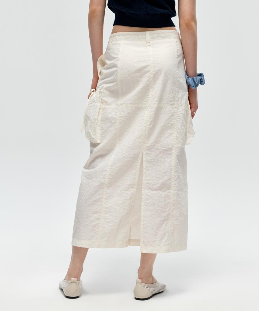 City Breeze Out-Pocket Nylon Long Skirt_White