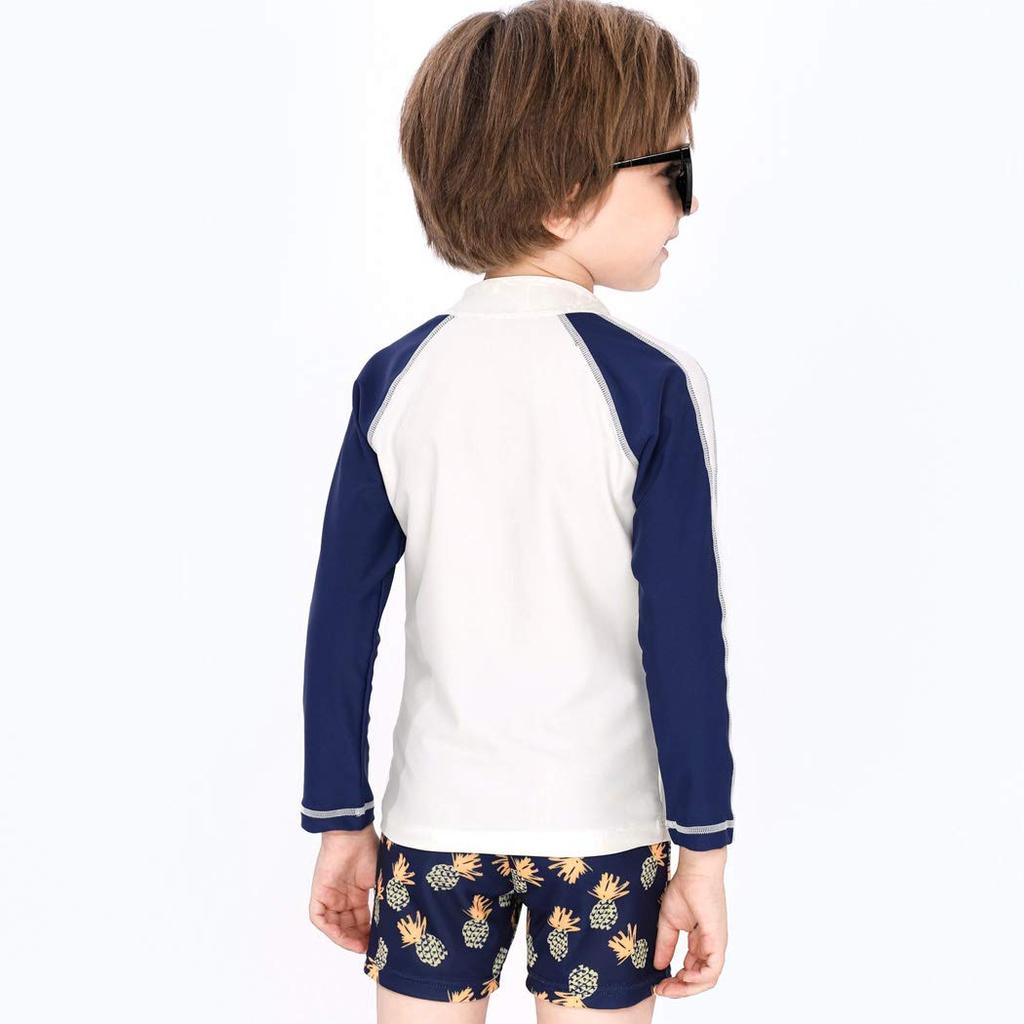 Kids Swimsuit for Long Sleeve Rash Swimming UV Protection for Kids395 5T [Teddy] Boys, Guard, Shorts, Cap, 3-Piece Set, (B White, (100cm))