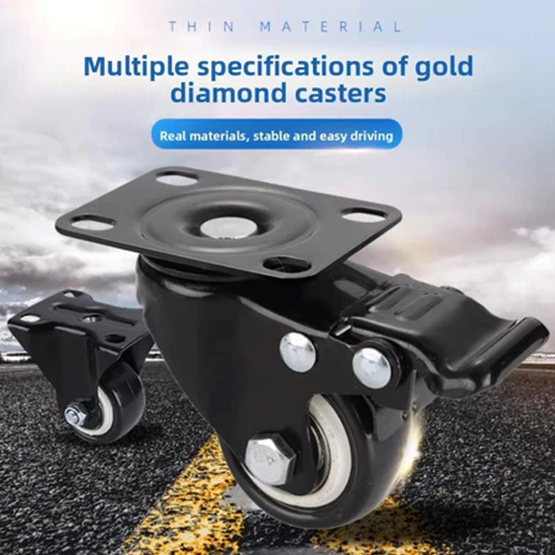 4 szt. Ciche podwójne kółka obrotowe z podwójnymi łożyskami kulkowymi, czarne, obrotowe z hamulcem, kółka do wózka 1,5" - 2"