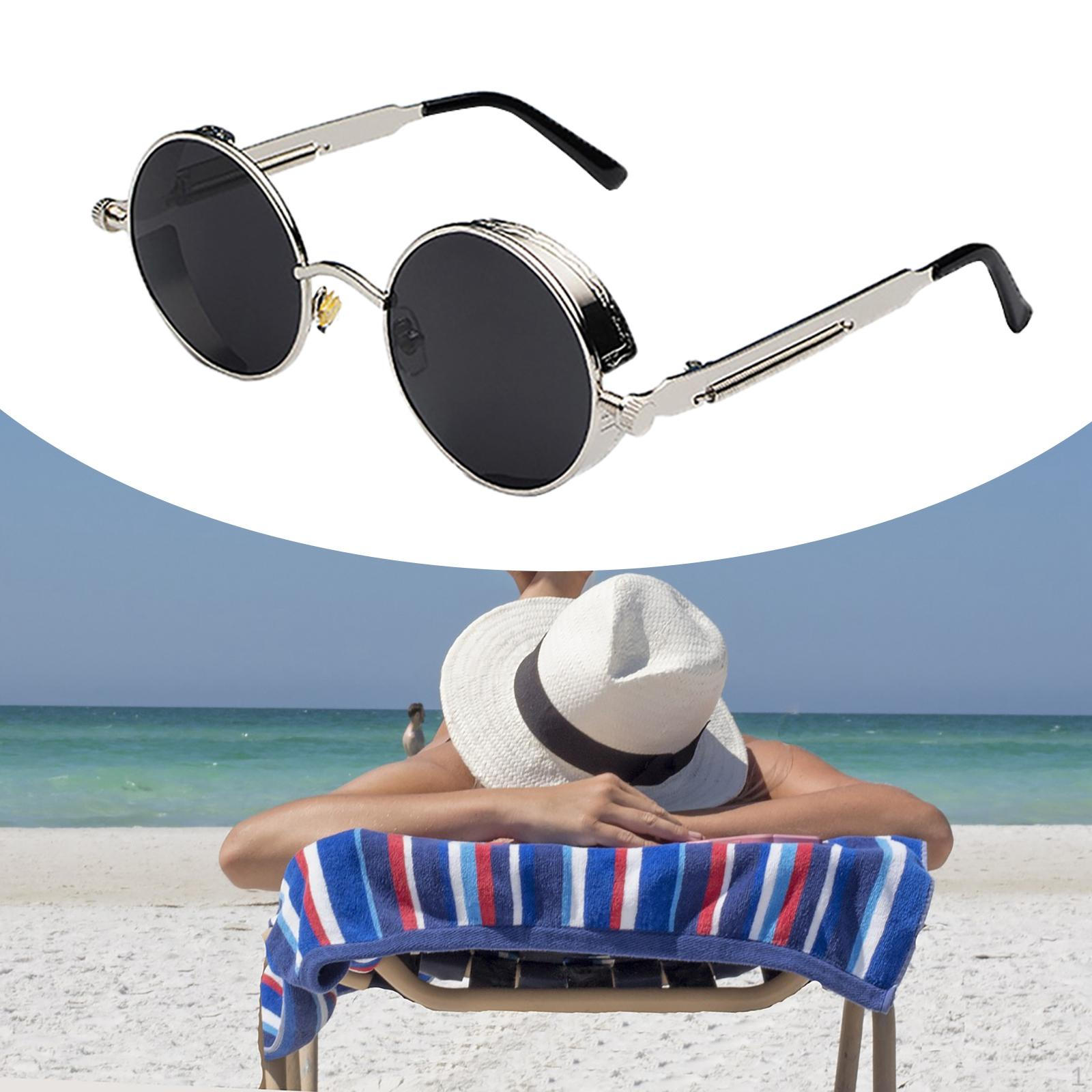 Men Round Sunglasses Tinted Lens for Driving Outdoor Silver Grey