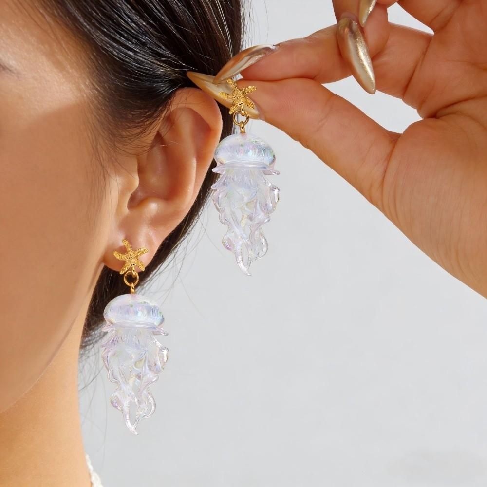 Acrylic Jellyfish Dangle Earrings Creative Starfish Charm Earrings Beach