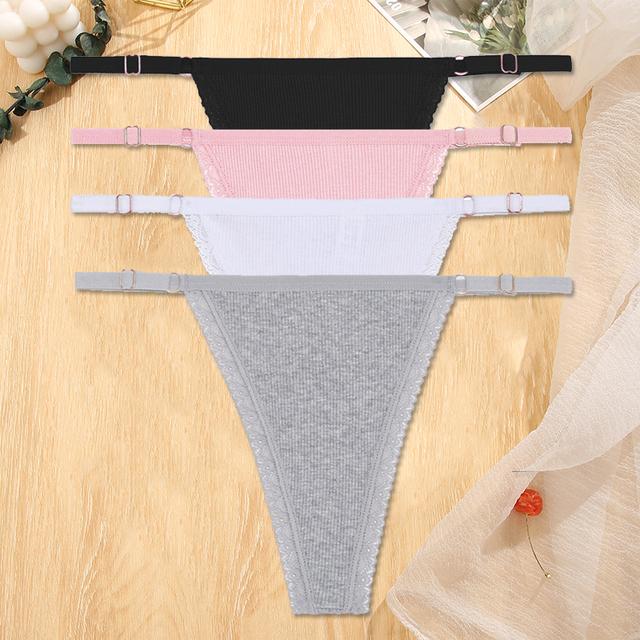 

FINETOO женские хлопковые стринги с регулируемым поясом, нижнее белье с низкой посадкой, сексуальные трусики-стринги, женские мягкие трусы-бикини M