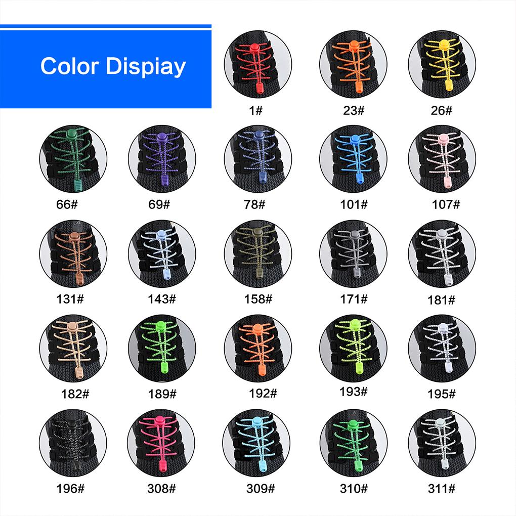1 Pair No Tie Shoe Laces Lock Lace Quick Rubber Round Elastic Shoestrings Women Men Adults Kids 23 Colors