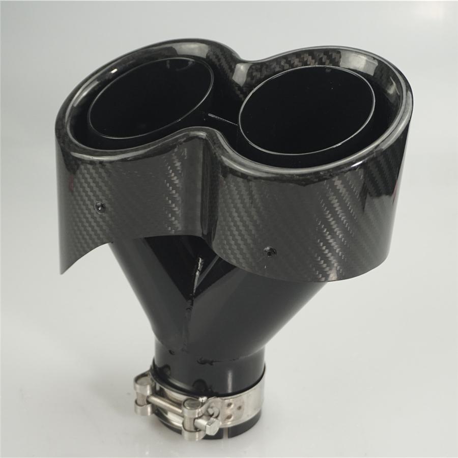 Universal Pair 63mm Inlet 3D Glossy 100% Real Carbon Fiber Car SUV Conjoined Dual Exhaust Pipe Tail Muffler Tip