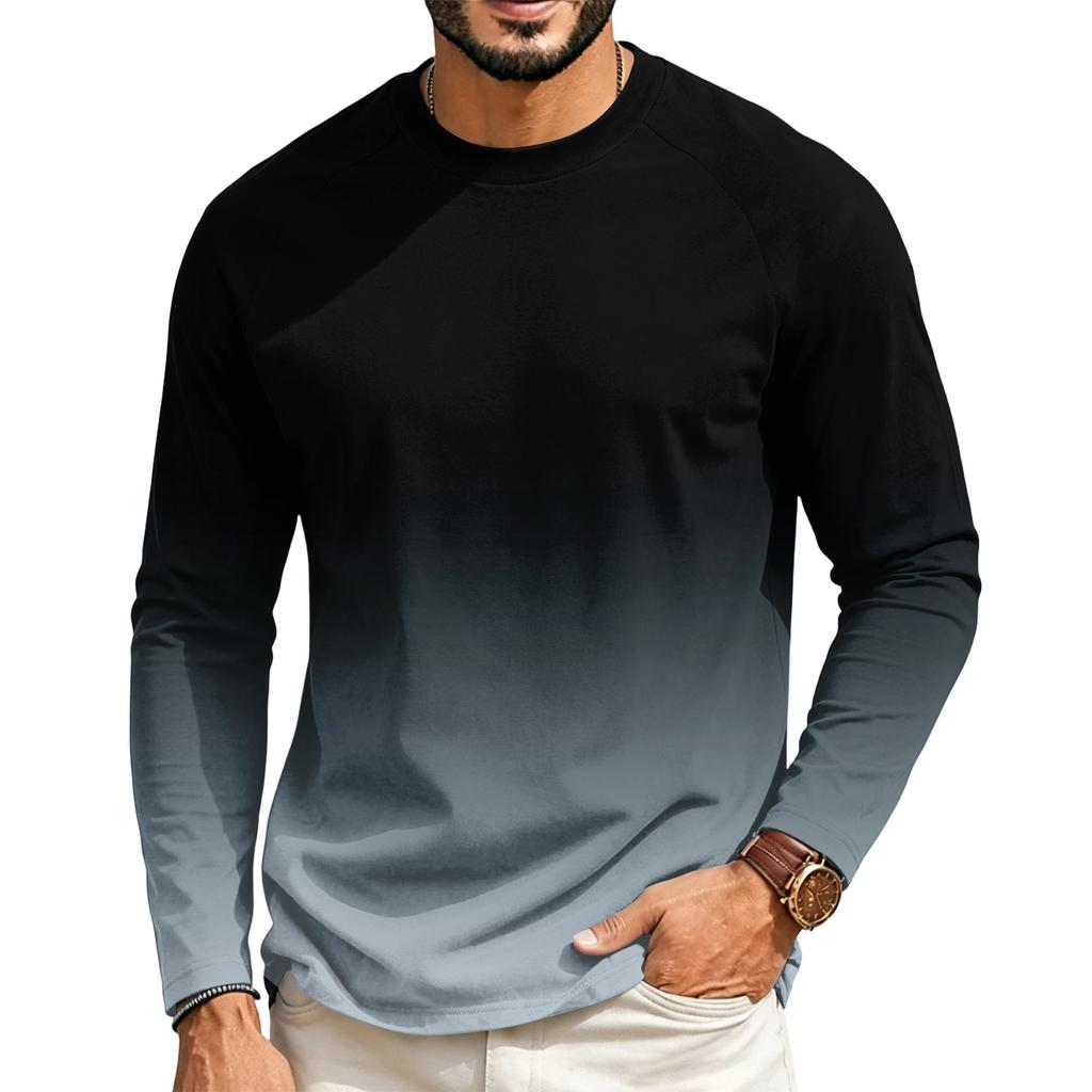Heren Casual T-shirt met Ronde Hals, Raglanmouwen en Lange Mouwen